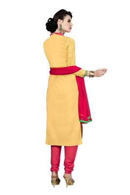 Yellow embroidered cotton poly unstitched salwar with dupatta 2