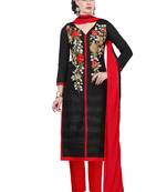 Black embroidered cotton poly unstitched salwar with dupatta