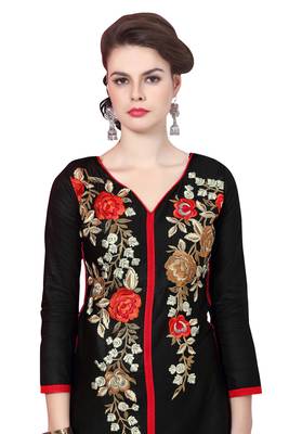 Black embroidered cotton poly unstitched salwar with dupatta 2