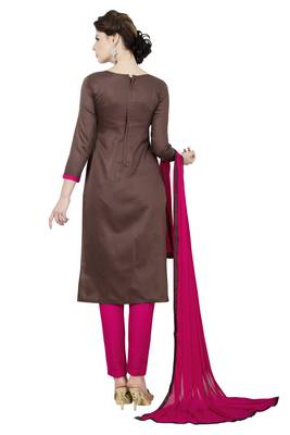 Brown embroidered cotton poly unstitched salwar with dupatta 2