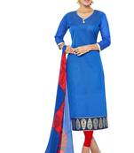 Blue embroidered faux jacquard unstitched salwar with dupatta