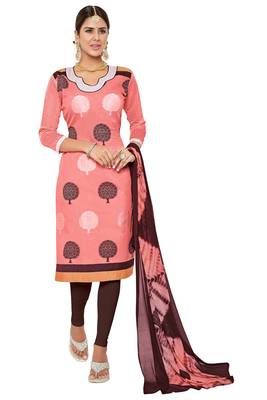 Pink embroidered faux jacquard unstitched salwar with dupatta 1