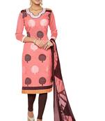 Pink embroidered faux jacquard unstitched salwar with dupatta