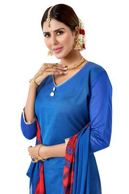 Blue embroidered faux jacquard unstitched salwar with dupatta 2
