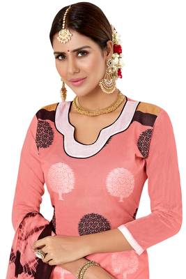 Pink embroidered faux jacquard unstitched salwar with dupatta 2