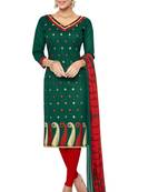 Green embroidered faux jacquard unstitched salwar with dupatta