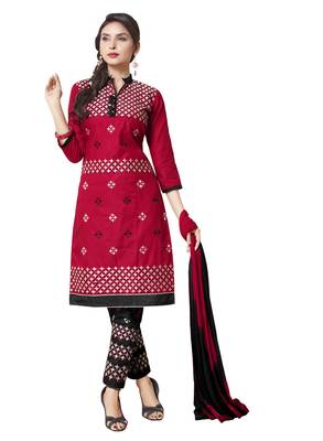 Red embroidered faux cotton salwar 1