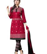 Red embroidered faux cotton salwar
