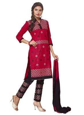 Red embroidered faux cotton salwar 2