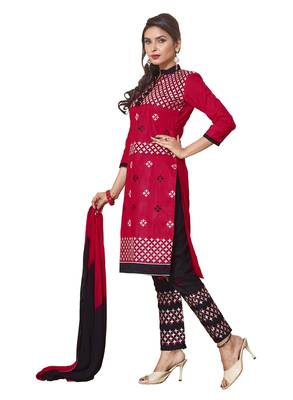 Red embroidered faux cotton salwar 3