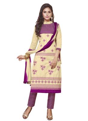 Beige embroidered faux cotton salwar 1