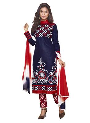 Blue embroidered faux cotton salwar 1