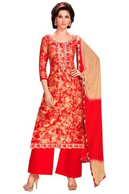 Red embroidered faux cotton salwar 1