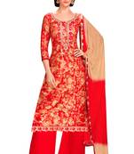 Red embroidered faux cotton salwar