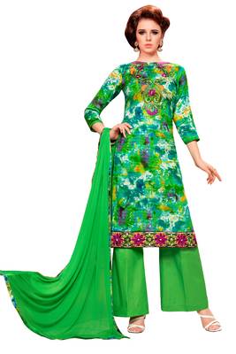 Green embroidered faux cotton salwar 1