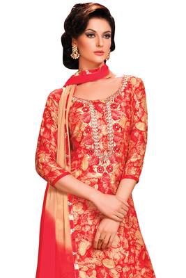 Red embroidered faux cotton salwar 2