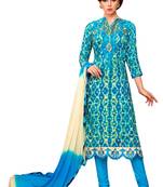 Sky blue embroidered faux cotton salwar