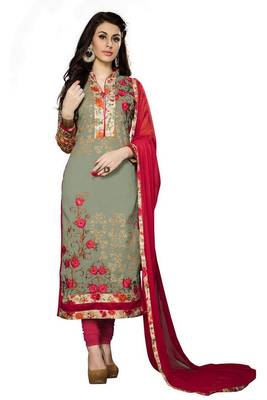 Mehendi embroidered cotton poly unstitched salwar with dupatta 1