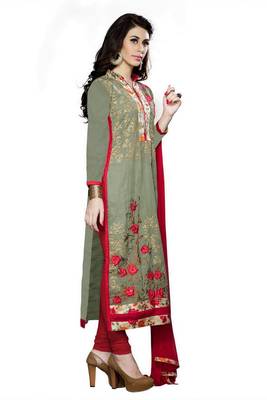 Mehendi embroidered cotton poly unstitched salwar with dupatta 2