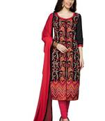 Black embroidered cotton poly unstitched salwar with dupatta