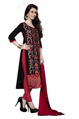 Black embroidered cotton poly unstitched salwar with dupatta 2