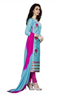 Blue embroidered cotton poly unstitched salwar with dupatta 2