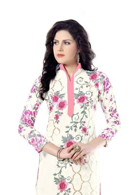 White embroidered cotton poly unstitched salwar with dupatta 2
