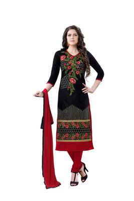 Black embroidered cotton poly unstitched salwar with dupatta 1