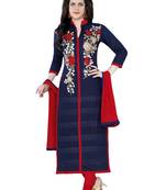 Blue embroidered cotton poly unstitched salwar with dupatta