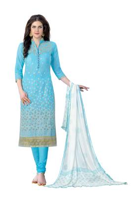 Blue embroidered cotton poly unstitched salwar with dupatta 1