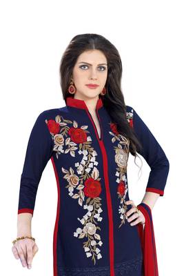 Blue embroidered cotton poly unstitched salwar with dupatta 2