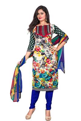Multicolor embroidered faux crepe unstitched salwar with dupatta 1