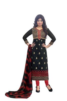 Black embroidered cotton poly unstitched salwar with dupatta 1