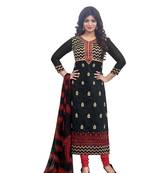 Black embroidered cotton poly unstitched salwar with dupatta