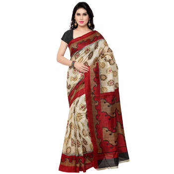 Multicolor printed cotton silk saree with blouse 1