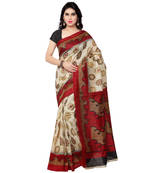 Multicolor printed cotton silk saree with blouse