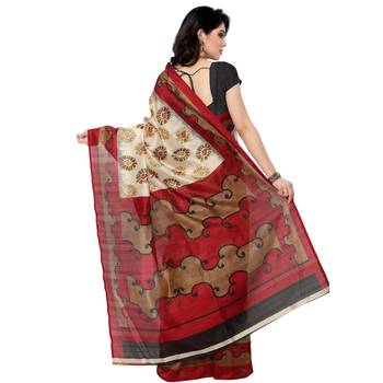 Multicolor printed cotton silk saree with blouse 3