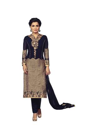 Blue embroidered faux georgette unstitched salwar with dupatta 1