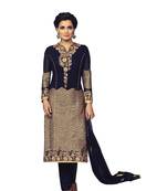 Blue embroidered faux georgette unstitched salwar with dupatta