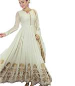 White embroidered faux georgette unstitched salwar with dupatta