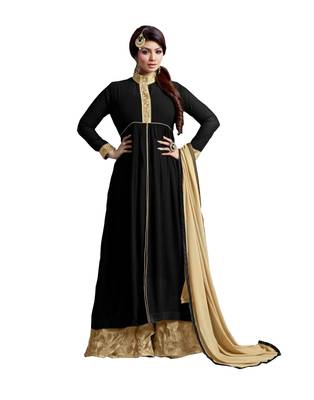 Black embroidered faux georgette unstitched salwar with dupatta 1