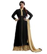 Black embroidered faux georgette unstitched salwar with dupatta
