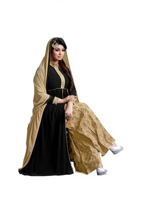 Black embroidered faux georgette unstitched salwar with dupatta 2