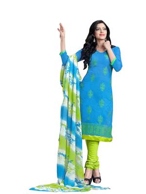 Blue embroidered cotton poly unstitched salwar with dupatta 1