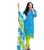 Blue embroidered cotton poly unstitched salwar with dupatta