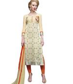 Beige embroidered faux georgette unstitched salwar with dupatta