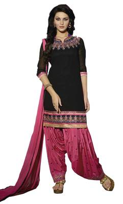 Black embroidered faux georgette unstitched salwar with dupatta 1