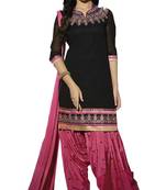 Black embroidered faux georgette unstitched salwar with dupatta