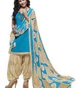 Blue embroidered cotton poly unstitched salwar with dupatta