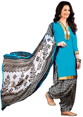 Blue embroidered cotton poly unstitched salwar with dupatta 1